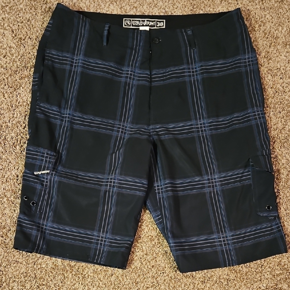 Black and Blue Plaid Cargo Shorts
